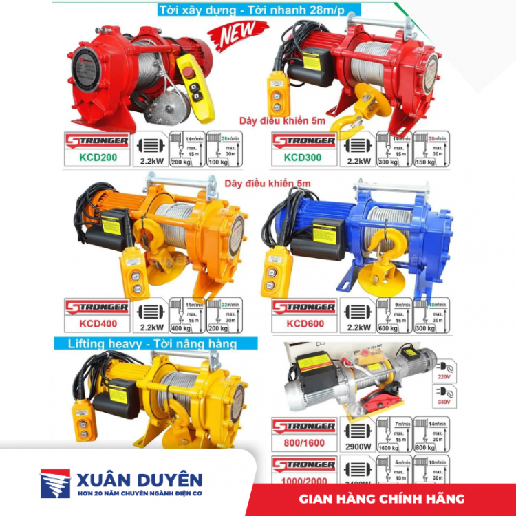 Máy tời xây dựng 150 - 300kg Stronger KCD300