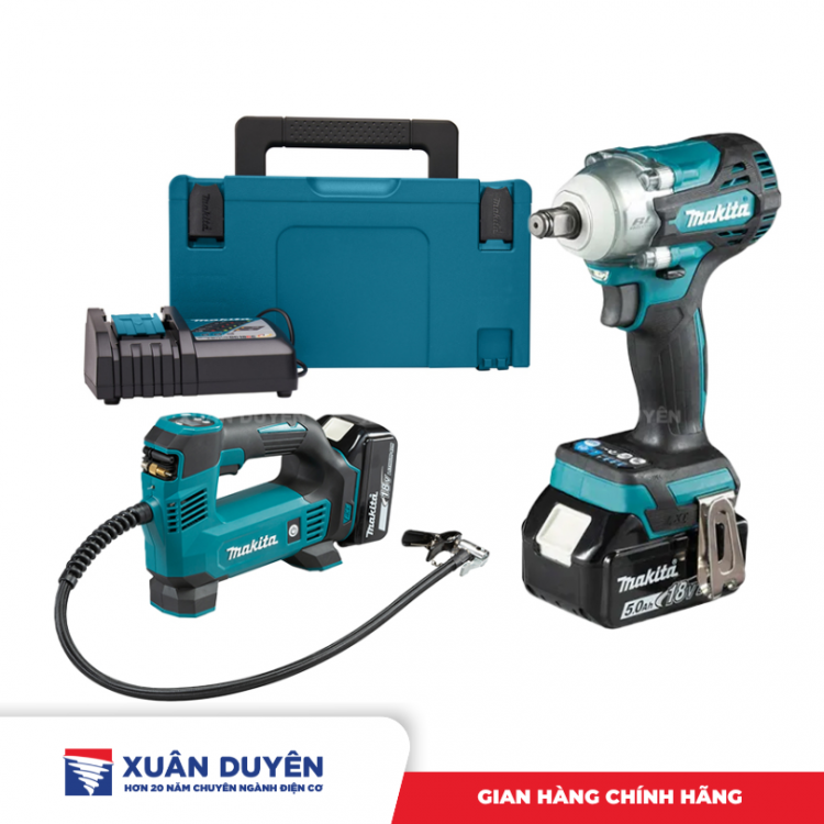 Máy siết bulong và bơm hơi dùng pin 18V Makita DLX2424JX1 (DMP180P + DTW300)