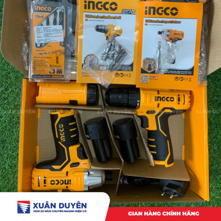 Bộ combo máy khoan 10mm và siết vít dùng pin Lithum 12V Ingco CKLI1201