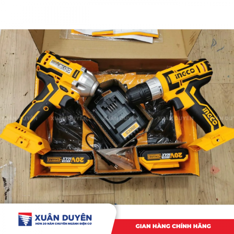 Bộ combo máy khoan 10mm và siết vít dùng pin Lithum 12V Ingco CKLI1201