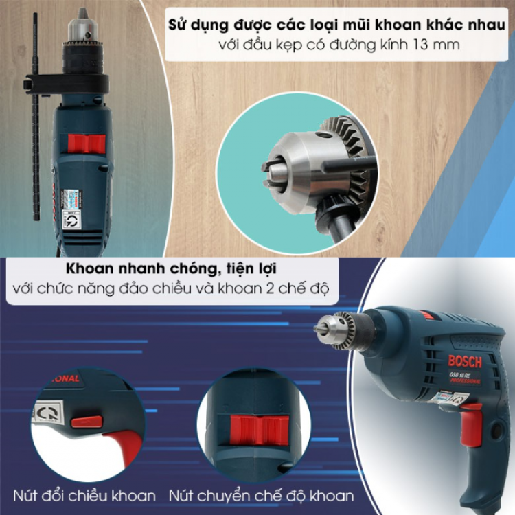 Bộ máy khoan 100 món Bosch GSB 550 (13MM, 550W) (Vali)