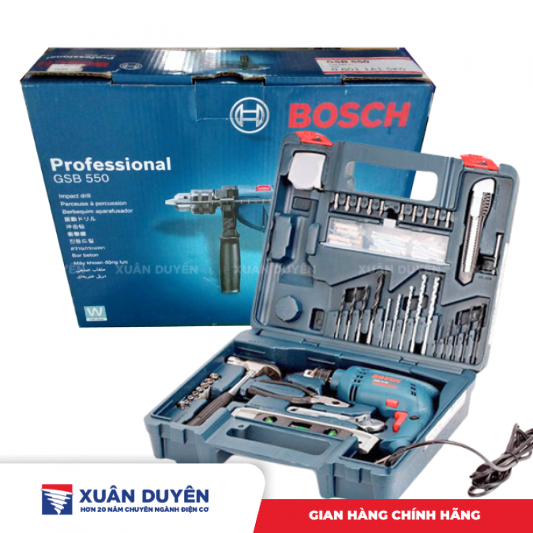 Bộ máy khoan 100 món Bosch GSB 550 (13MM, 550W) (Vali)