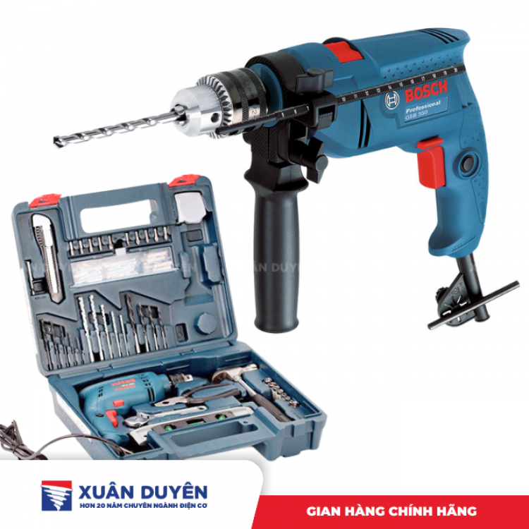 Bộ máy khoan 100 món Bosch GSB 550 (13MM, 550W) (Vali)