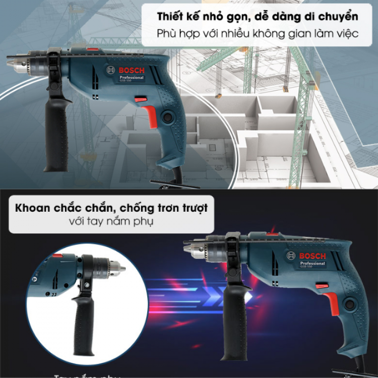 Bộ máy khoan 100 món Bosch GSB 550 (13MM, 550W) (Vali)