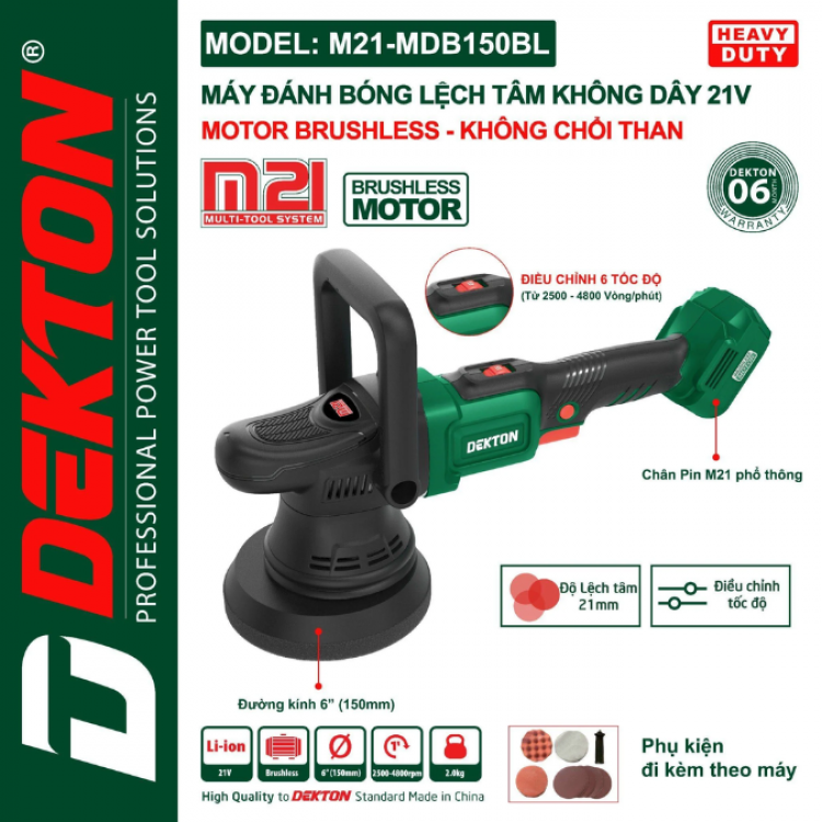 Máy đánh bóng lệch tâm pin 21V Dekton M21-MDB150BL (Chưa kèm pin sạc)