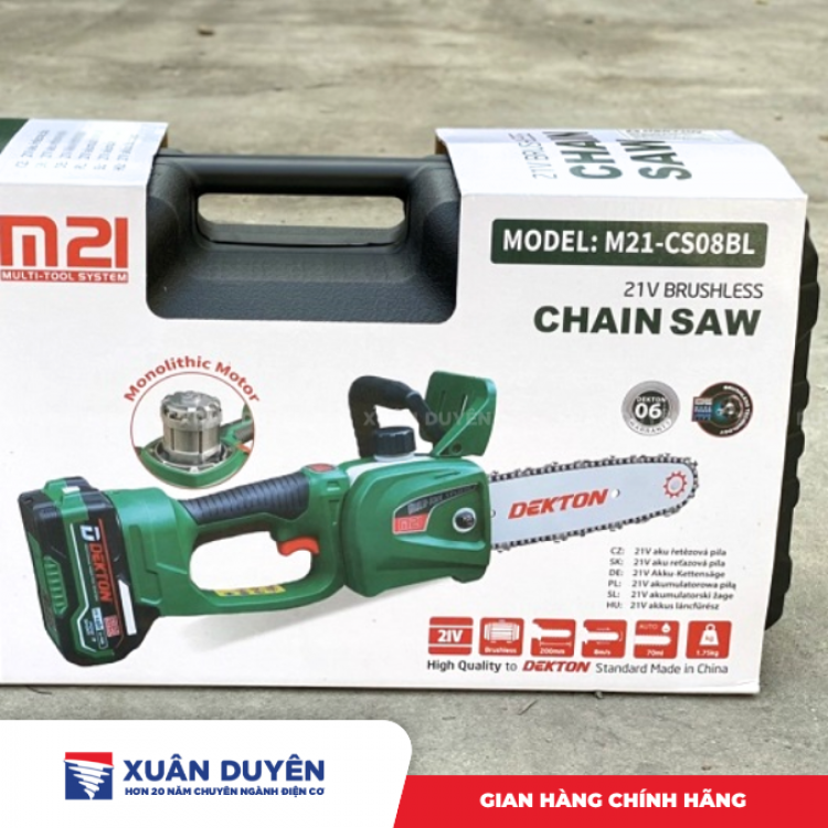 Máy cưa xích dùng pin 21V Dekton M21-CS08BL (Chưa kèm pin sạc)