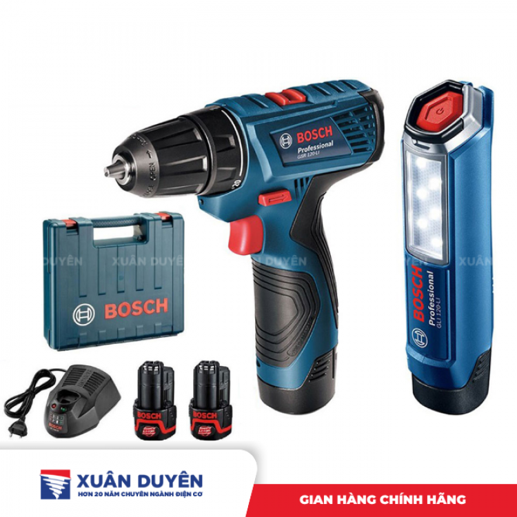 Máy khoan vặn vít và đèn pin Bosch GSR 120-LI + GLI 120-LI