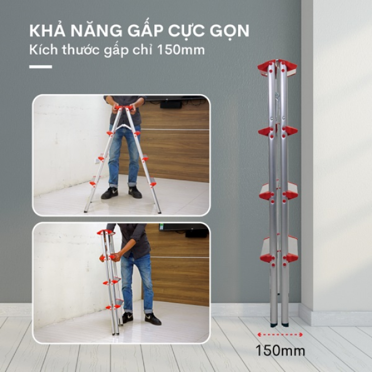 Thang nhôm chữ A bậc bằng 4 bậc Nakata TM205
